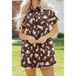 Mary Lou Brown Cowgirl Print Raw Edge Button Down Short Denim Dress