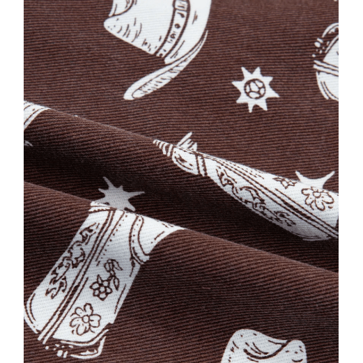 Mary Lou Brown Cowgirl Print Raw Edge Button Down Short Denim Dress