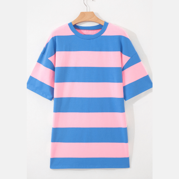 Selina Pink Striped Color Block Oversize Tunic Tee
