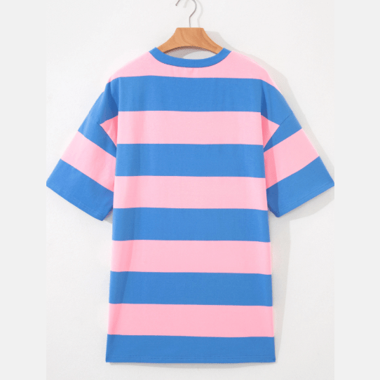 Selina Pink Striped Color Block Oversize Tunic Tee
