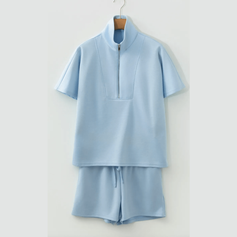 Tiffani Half Zip Loose Short Sleeve Sweatshirt 2pcs Set
