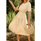 Kannon Contrast Shirred Elastic Waist Short Sleeve Midi Dress