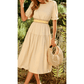 Kannon Contrast Shirred Elastic Waist Short Sleeve Midi Dress