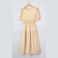 Kannon Contrast Shirred Elastic Waist Short Sleeve Midi Dress