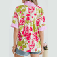 SALE!!!  Clarna Pink Flower Print Striped Trim Frilled Collar Short Sleeve Shirt