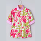 SALE!!!  Clarna Pink Flower Print Striped Trim Frilled Collar Short Sleeve Shirt