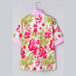 SALE!!!  Clarna Pink Flower Print Striped Trim Frilled Collar Short Sleeve Shirt