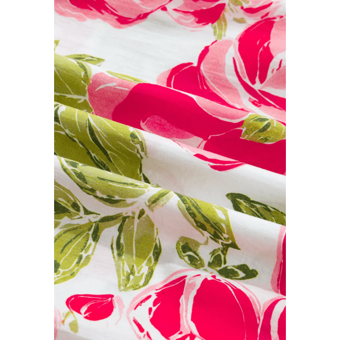 SALE!!!  Clarna Pink Flower Print Striped Trim Frilled Collar Short Sleeve Shirt