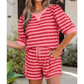Livia Red Stripe Puff Short Sleeve T Shirt Matching Shorts Set