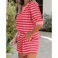 Livia Red Stripe Puff Short Sleeve T Shirt Matching Shorts Set
