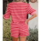 Livia Red Stripe Puff Short Sleeve T Shirt Matching Shorts Set