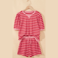 Livia Red Stripe Puff Short Sleeve T Shirt Matching Shorts Set