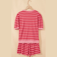 Livia Red Stripe Puff Short Sleeve T Shirt Matching Shorts Set