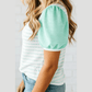 Cambry Green Striped Short Puff Sleeve Top