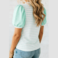 Cambry Green Striped Short Puff Sleeve Top