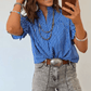 Joselle Blue Stripe Ruffled Short Puff Sleeve Button Front Blouse