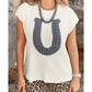 White Crochet Horseshoe Short Sleeve Knit Sweater