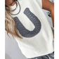 White Crochet Horseshoe Short Sleeve Knit Sweater