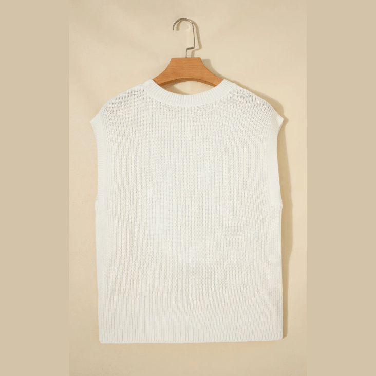 White Crochet Horseshoe Short Sleeve Knit Sweater