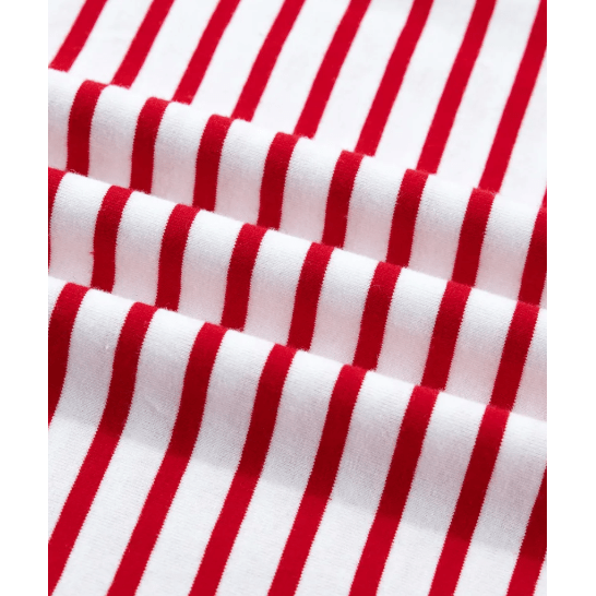Shirl Red Stripe Contrast Trim Round Neck Short Puff Sleeve T Shirt