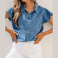 Mansi Dusk Blue Ruffled Short Sleeve Denim Shirt