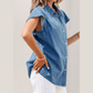 Mansi Dusk Blue Ruffled Short Sleeve Denim Shirt