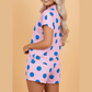 Lucy Pink Polka Dot Print V Neck Tee Short Set