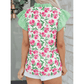 Jayleen Floral Print Striped Ruffle Trim V Neck Blouse