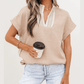Angelie Parchment Crochet Lace Accent Pullover Rolled Short Sleeve Blouse
