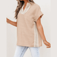 Angelie Parchment Crochet Lace Accent Pullover Rolled Short Sleeve Blouse