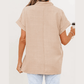 Angelie Parchment Crochet Lace Accent Pullover Rolled Short Sleeve Blouse