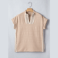 Angelie Parchment Crochet Lace Accent Pullover Rolled Short Sleeve Blouse