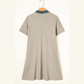 Tisha Beige Short Sleeve Ribbed Knit Denim Patchwork Polo Collar Dress