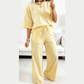 Blaise Yellow Lace Patchwork Half Sleeve Top Elastic Waist Pants Two Piece Set