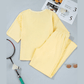 Blaise Yellow Lace Patchwork Half Sleeve Top Elastic Waist Pants Two Piece Set