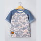 Marenda Camouflage Print Denim Color Block Sleeve Casual Tee