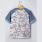 Marenda Camouflage Print Denim Color Block Sleeve Casual Tee