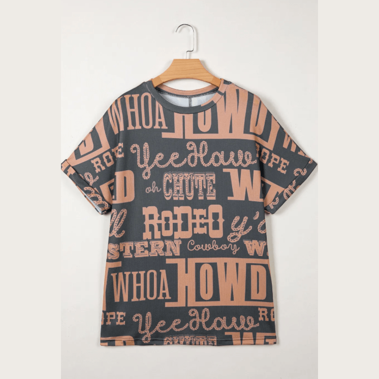 Dark Grey Howdy Cowboy Letter Printed Western Fashion Tee
