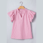 Chanler Stripe Short Bubble Sleeve Split V Neck Blouse