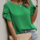 Jeri Green Ruffle Trim Short Sleeve Blouse