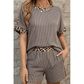 Kenna Grey Leopard Trim Twist Ribbed Short Set
