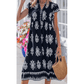 SALE!!!  Adrianna Blue Western Ethnic Print Notched Neck Short Sleeve Midi Dress