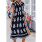 SALE!!!  Adrianna Blue Western Ethnic Print Notched Neck Short Sleeve Midi Dress