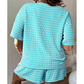 Taylee Sky Blue Stripe Raised Rib Loose Tee Drawstring Elastic Waist 2pcs Short Set