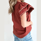 SALE!!!  Rhona Contrast Trim Flutter Sleeve V Neck Blouse