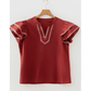 SALE!!!  Rhona Contrast Trim Flutter Sleeve V Neck Blouse