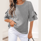 Cherry Black Plaid Bow Ruffled Half Sleeve Round Neck Blouse
