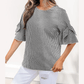 Cherry Black Plaid Bow Ruffled Half Sleeve Round Neck Blouse