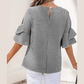 Cherry Black Plaid Bow Ruffled Half Sleeve Round Neck Blouse