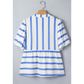 RTS Sky Blue Stripe Split V Neck Puff Sleeve Summer Blouse